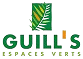 Logo Guill's Espaces Verts : texte vert, apostrophe orange et rectangle vert contenant des feuilles stylisées.